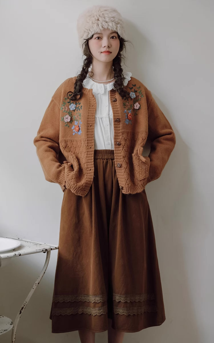 Grandma's Autumn Floral Embroidered Cardigan