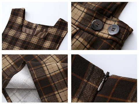 Crepe Plaid Pinafore Dress Set