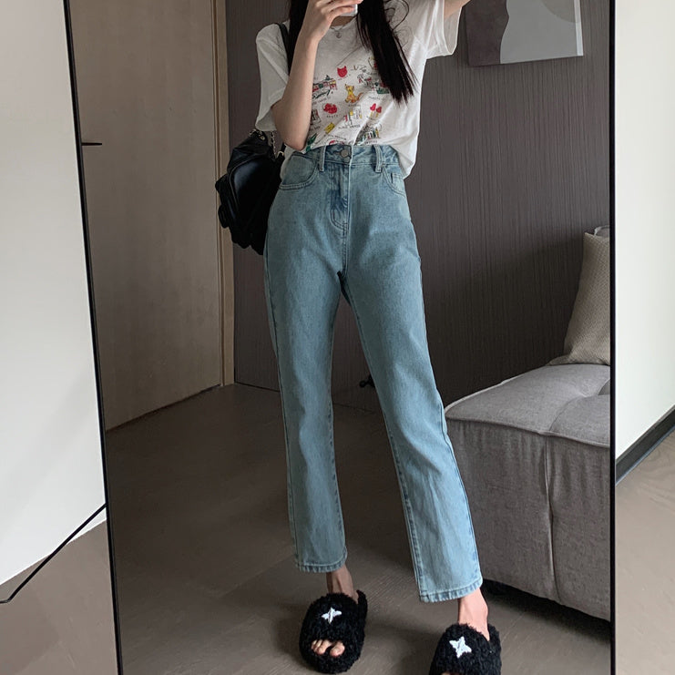 Mushroom Embroidered Mom Jeans