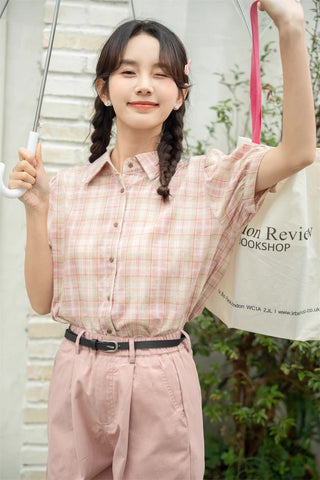 Strawberry Matcha Plaid Blouse