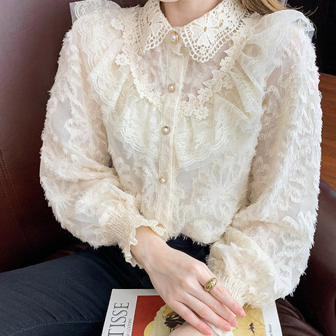 Ruffle Lace Button Up Shirt