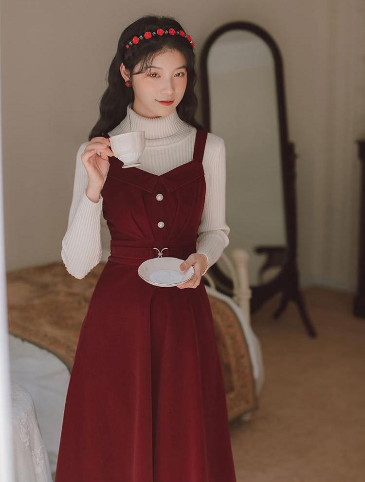 Corduroy Pearl Cami Midi Dress