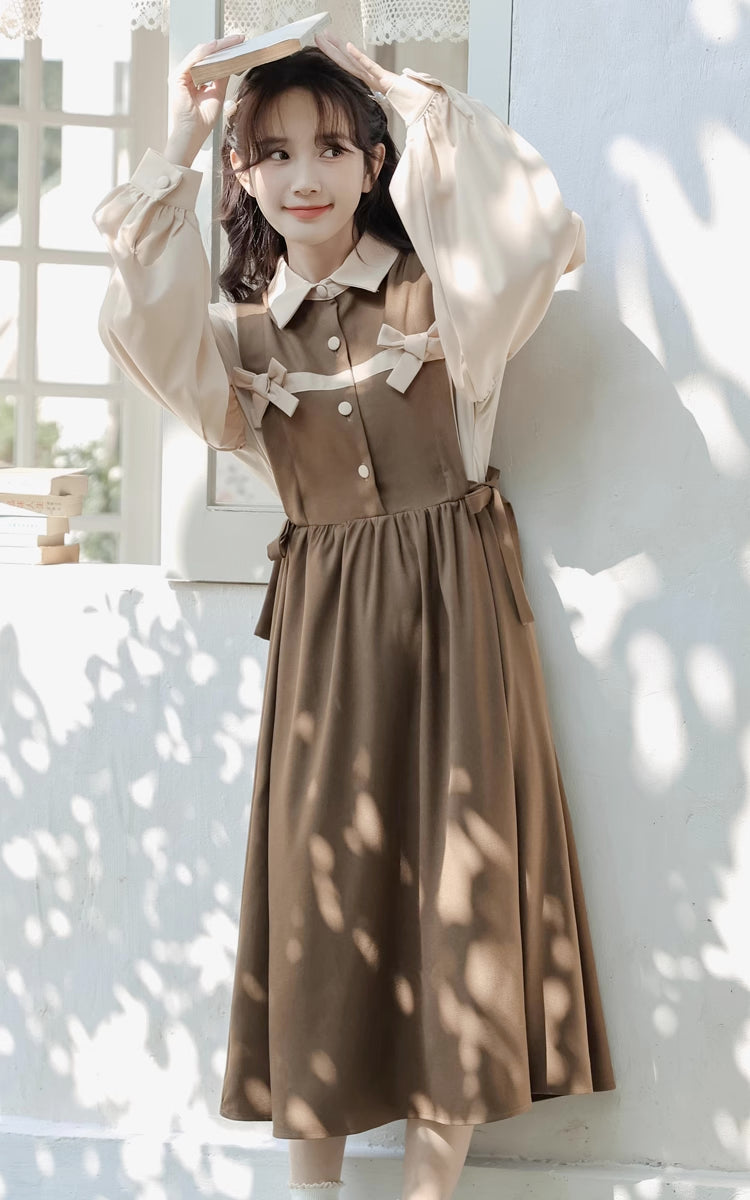 Cocoa Bows Twofer Midi Dress