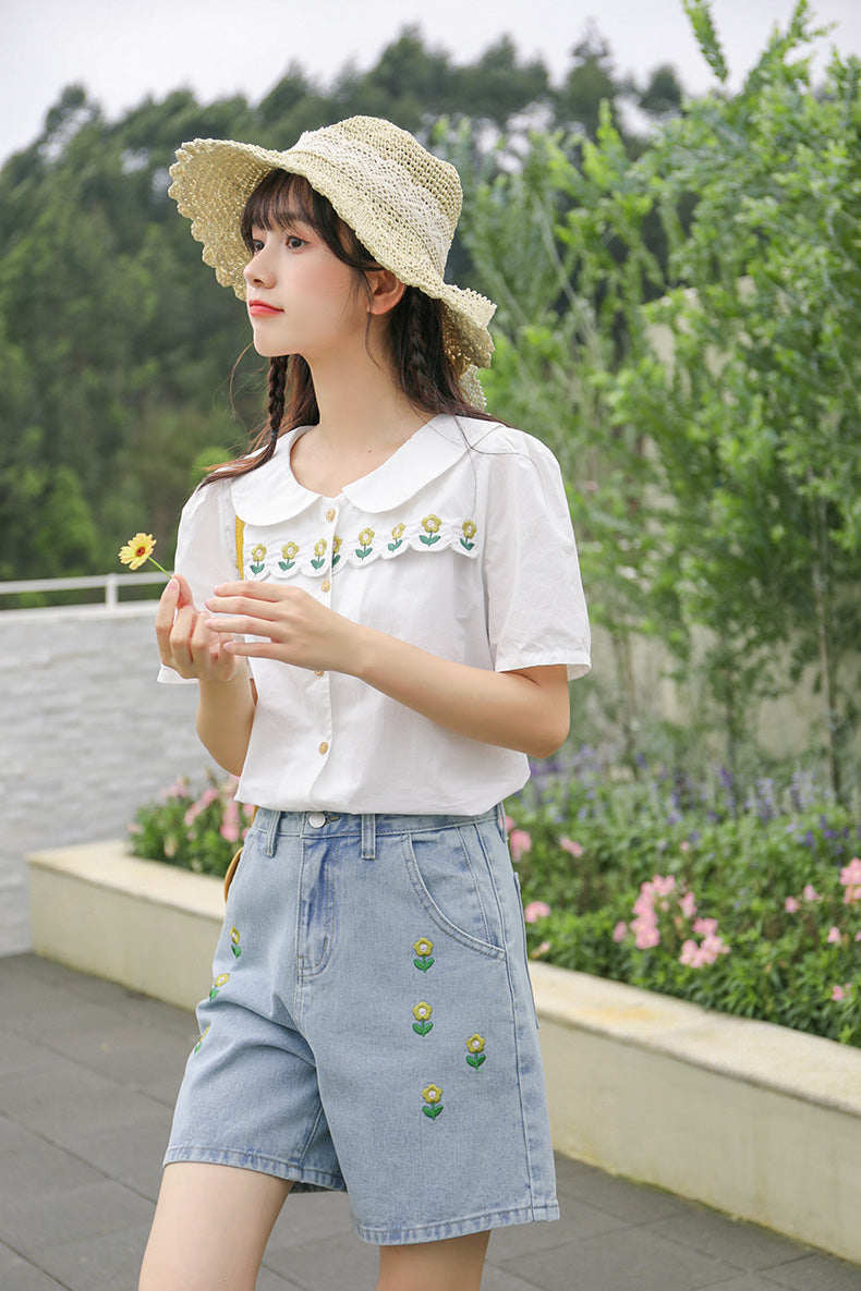 Flower Pop Embroidered Shorts