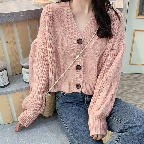 Cropped Cable Knit Cardigan