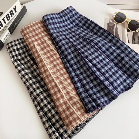 Faltenrock aus Gingham-Strick