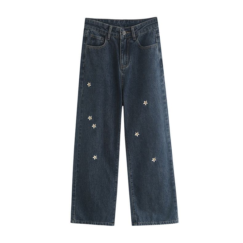 Jeans mit Gänseblümchen-Stickerei