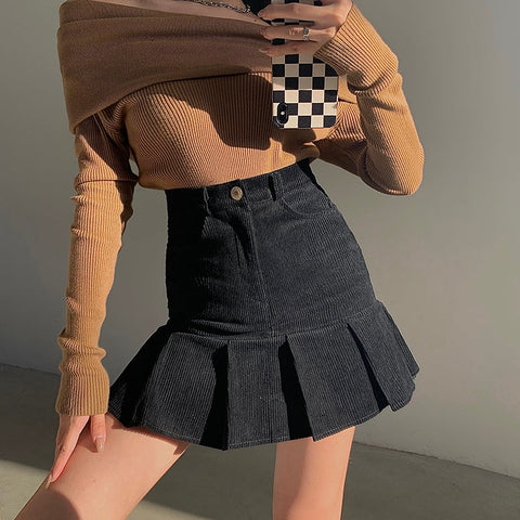 Corduroy Mermaid Pleated Skirt