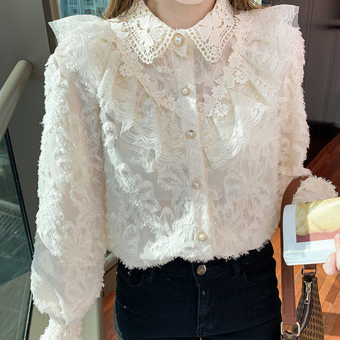 Ruffle Lace Button Up Shirt