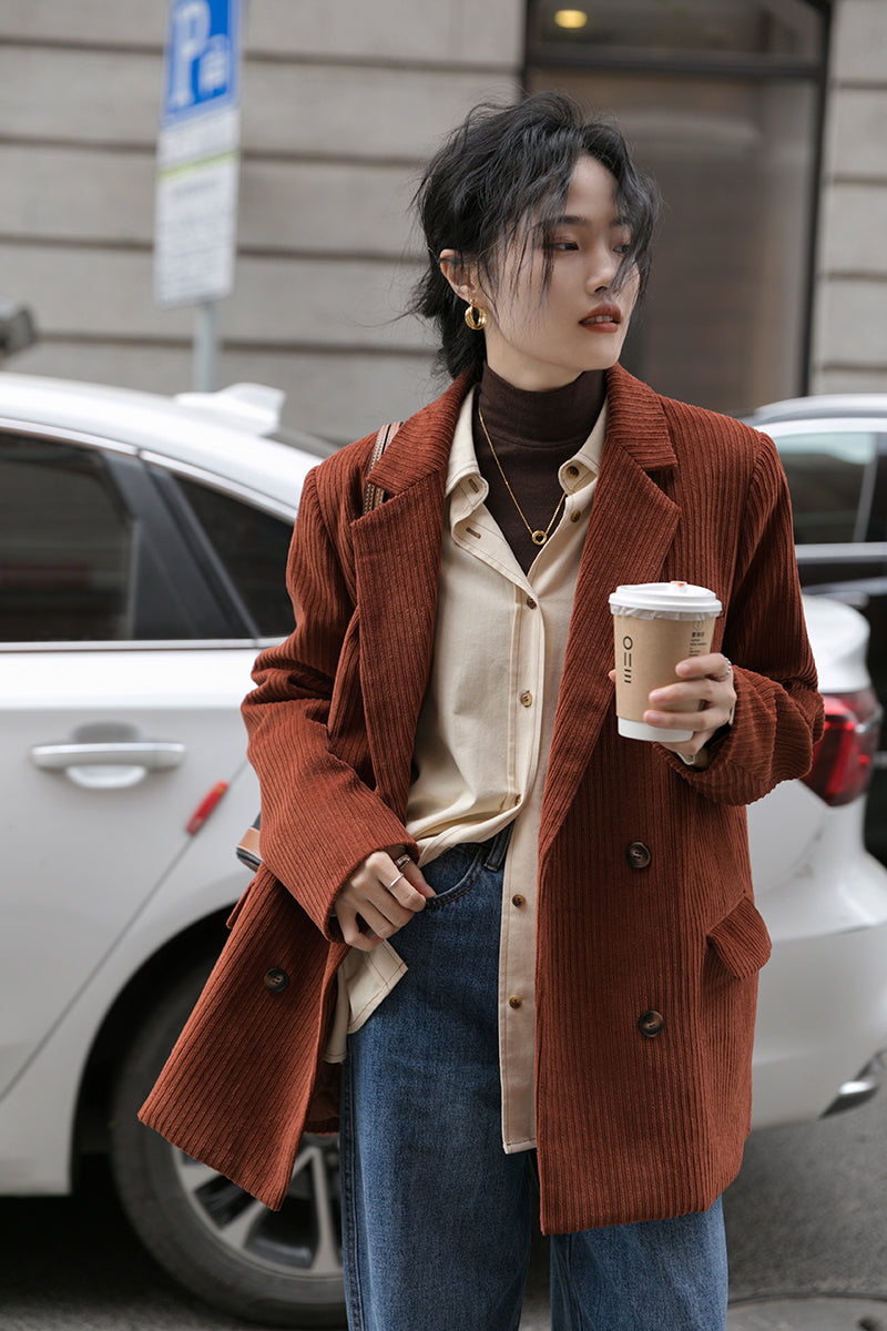 Corduroy Double Breasted Blazer Jacket