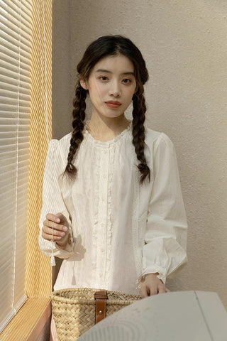 Ruffle Broderie Trim Blouse