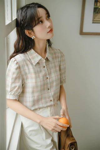 Strawberry Matcha Plaid Blouse