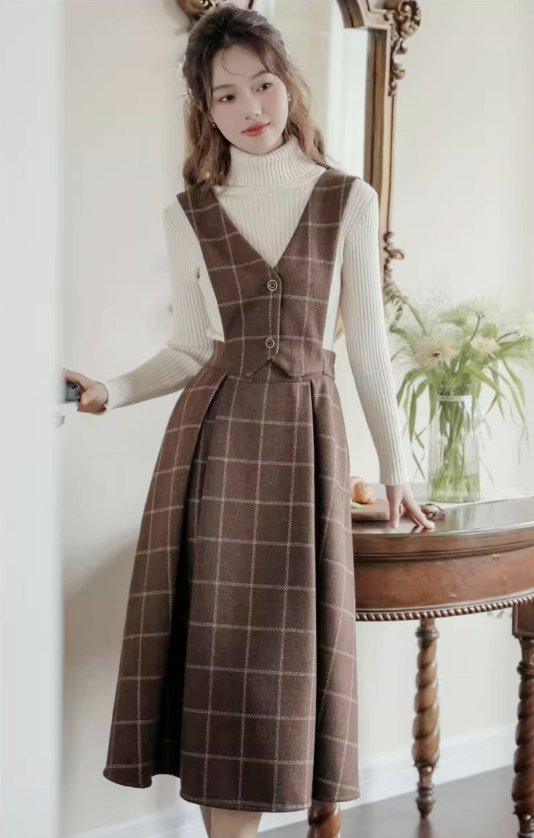 Vestido tipo pichi con chaleco a cuadros