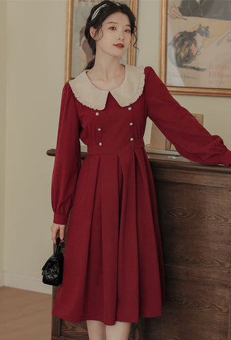 Corduroy Suede Peter Pan Midi Dress