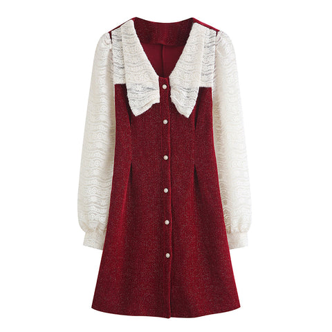 Lace Bow Sweater Dress