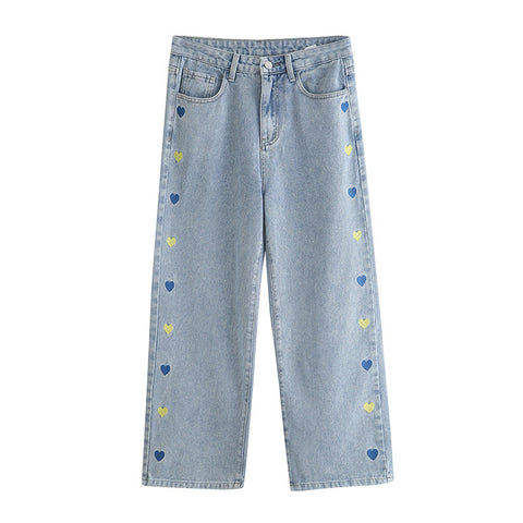 Retro Hearts Embroidered Jeans