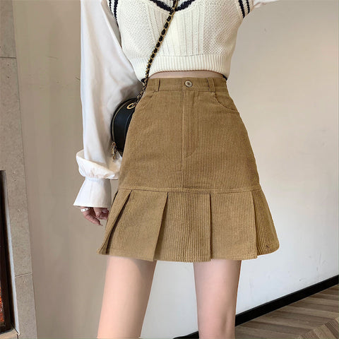 Corduroy Mermaid Pleated Skirt