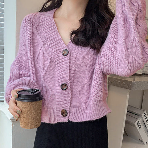 Cropped Cable Knit Cardigan