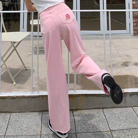 Embroidered Peach Jeans