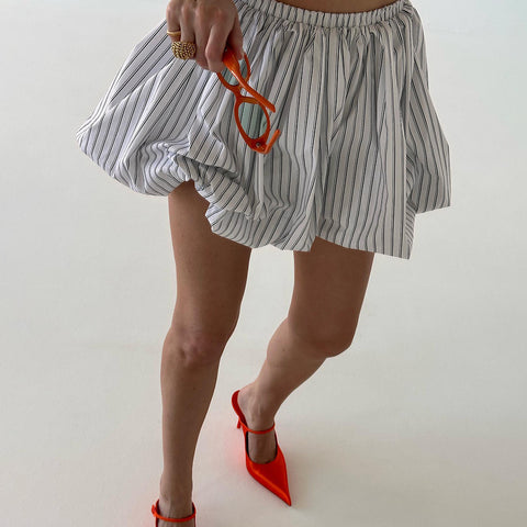 Balloon Skirt Striped Pleated Mini High Waist Skirt