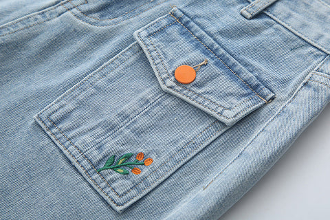 Embroidered Button Pocket Shorts