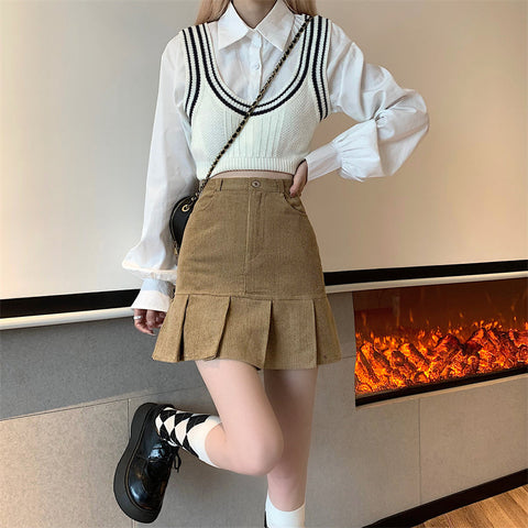 Corduroy Mermaid Pleated Skirt