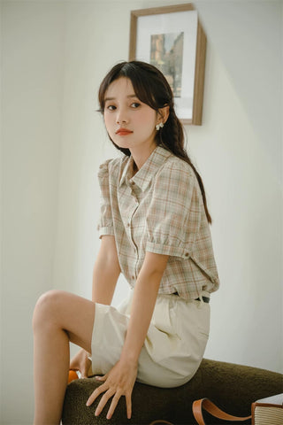 Strawberry Matcha Plaid Blouse