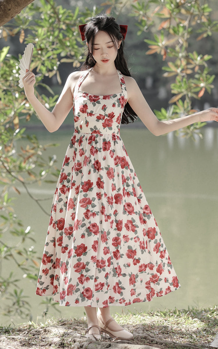 Retro Rose Midi Dress