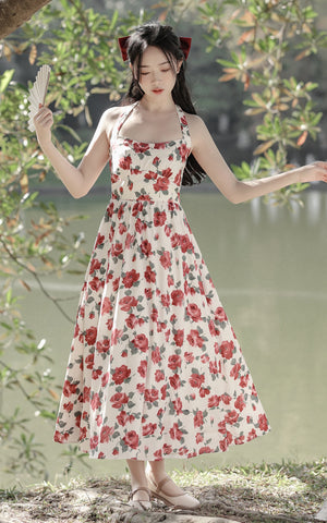 Retro Rose Midikleid