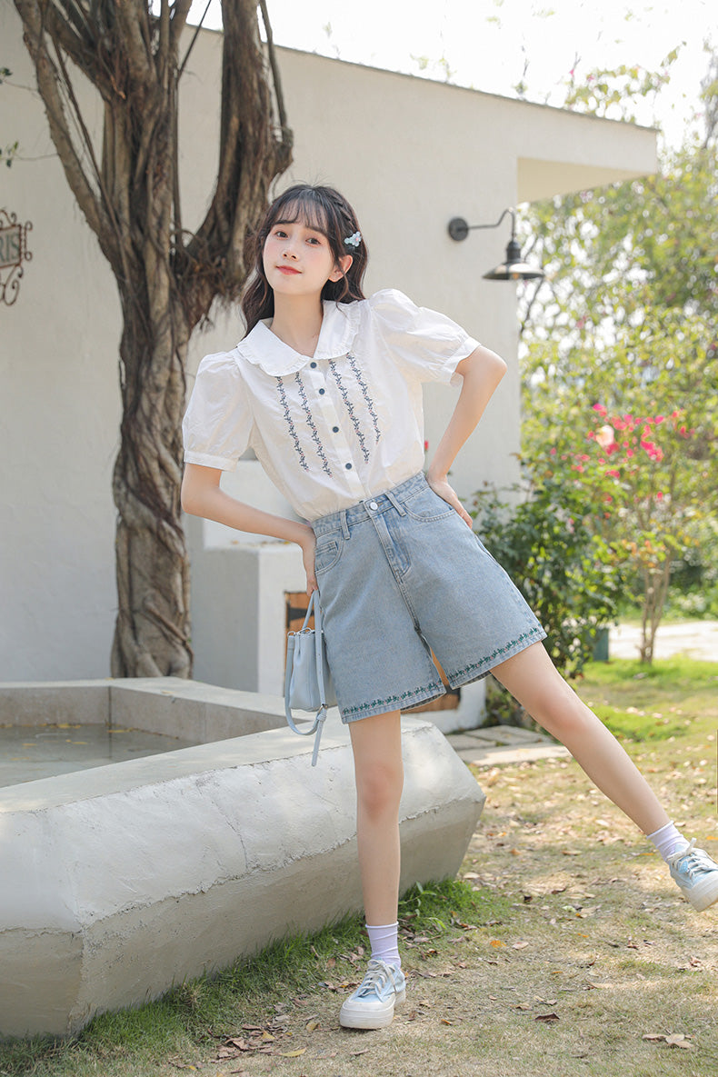 Flower Vines Embroidered Blouse