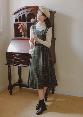 Plaid Pinafore Midi Dress