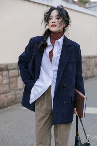 Corduroy Double Breasted Blazer Jacket