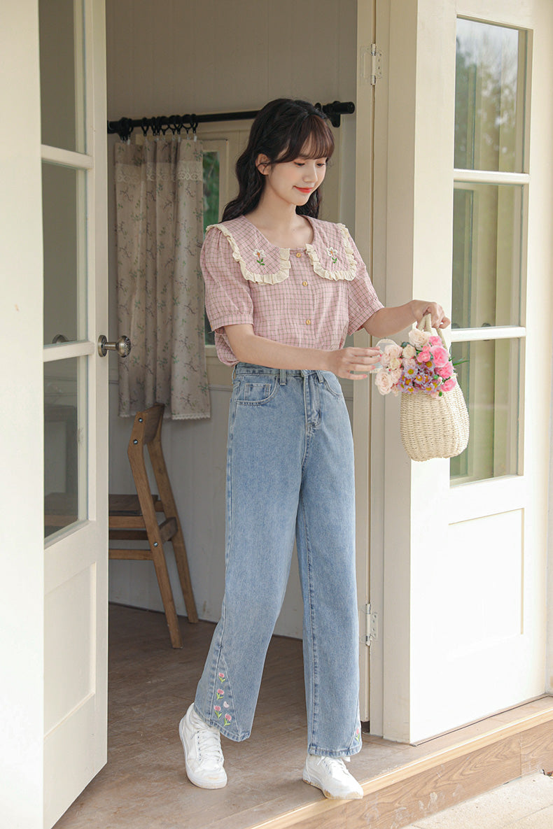 Cottage Flower Plaid Blouse