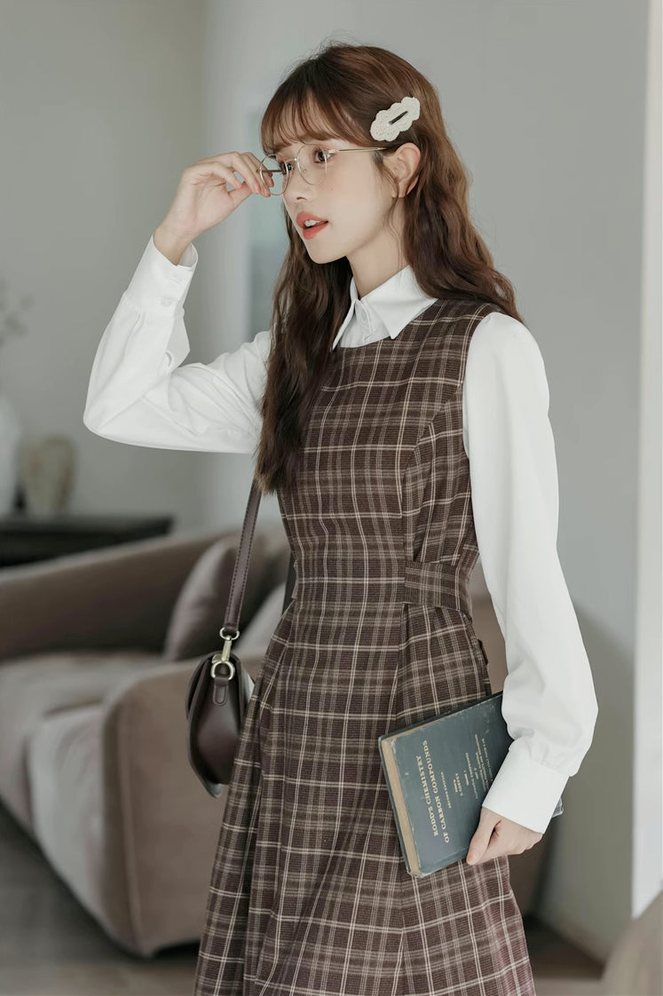 Cocoa Plaid Midi Dress