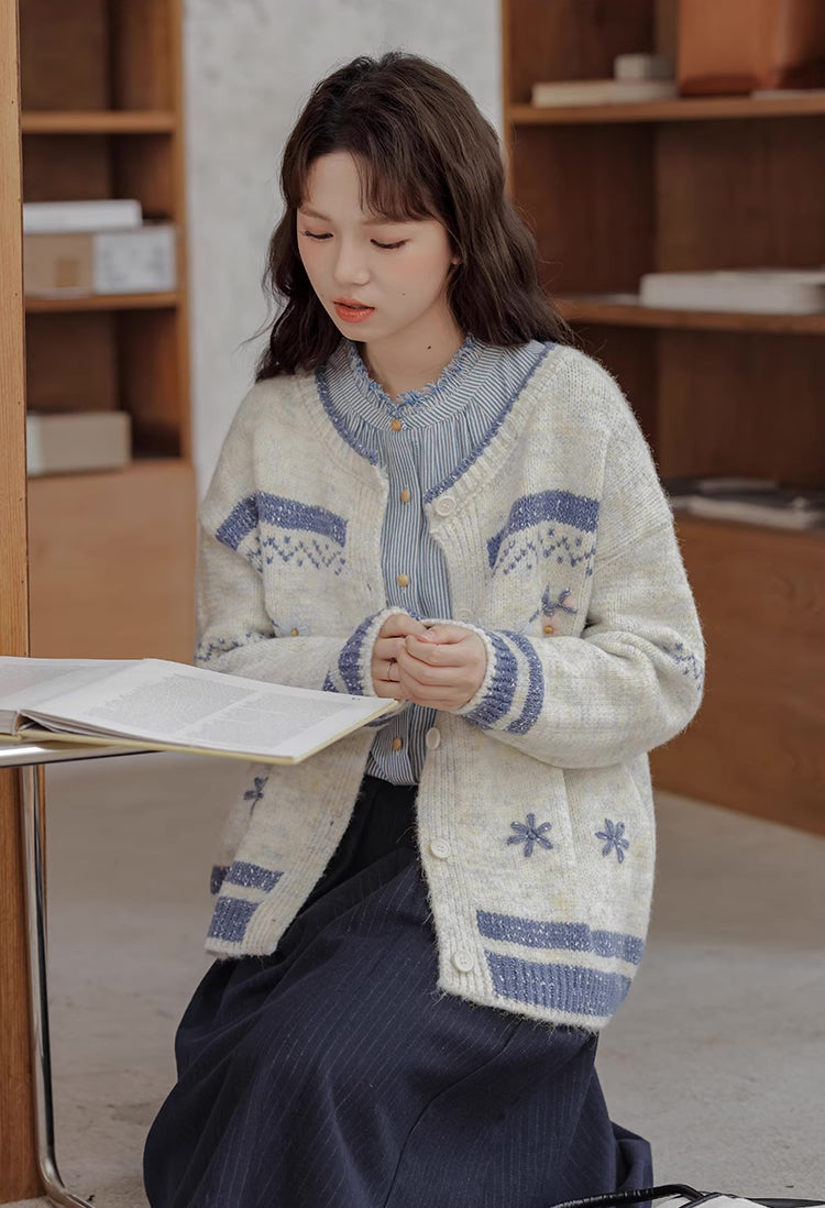 Strickjacke mit Fair-Isle-Muster und Blumenstickerei