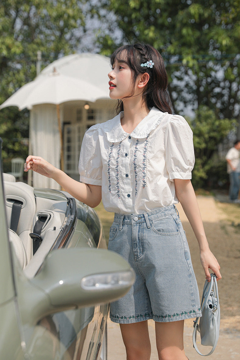 Flower Vines Embroidered Blouse