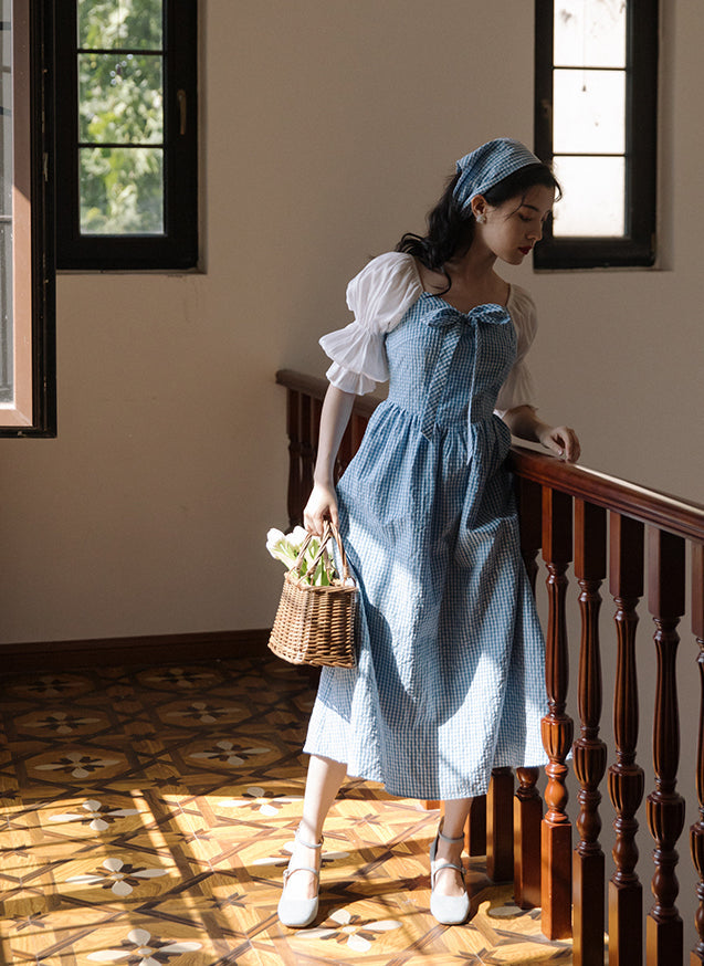 Vestido midi de cuadros vichy de jardín