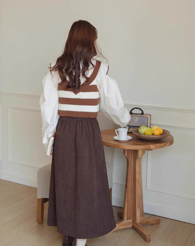 Belted Corduroy Midi Skirt