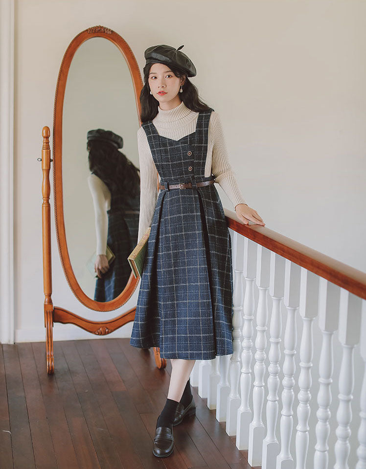 Plaid Pinafore Midi Dress