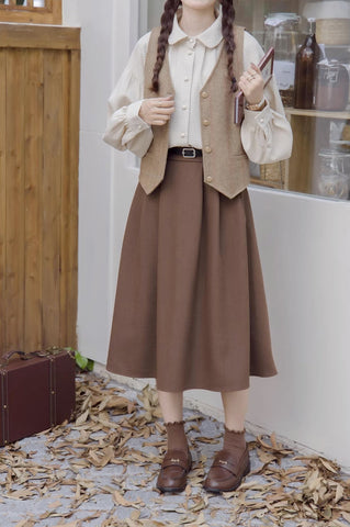 Belted Woven Midi Skirt