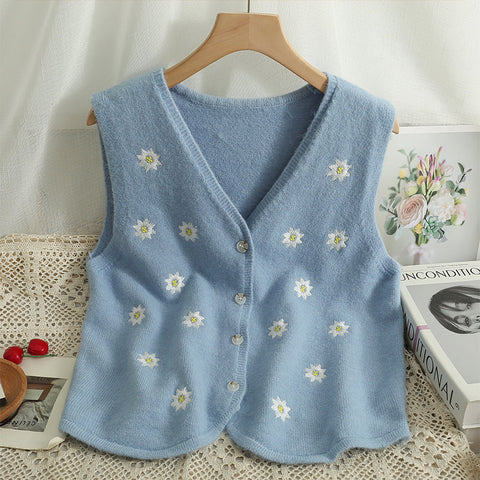 Embroidered Daisy Vest