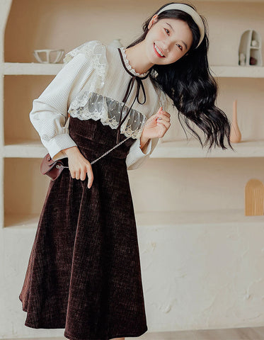 Square Lace High Neck Sweater Dress