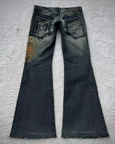 High Waist Vintage Butterfly Embroidered Pattern Jeans Pants