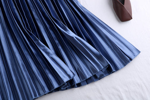 Pleated Satin Midi Skirt