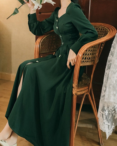 Emerald Button Midi Dress