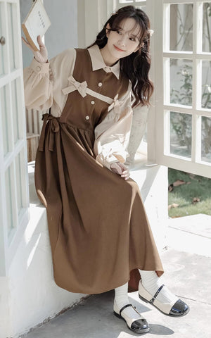 Cocoa Bows Twofer Midi Dress