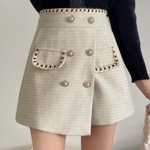 Pantalones cortos asimétricos de tweed preppy