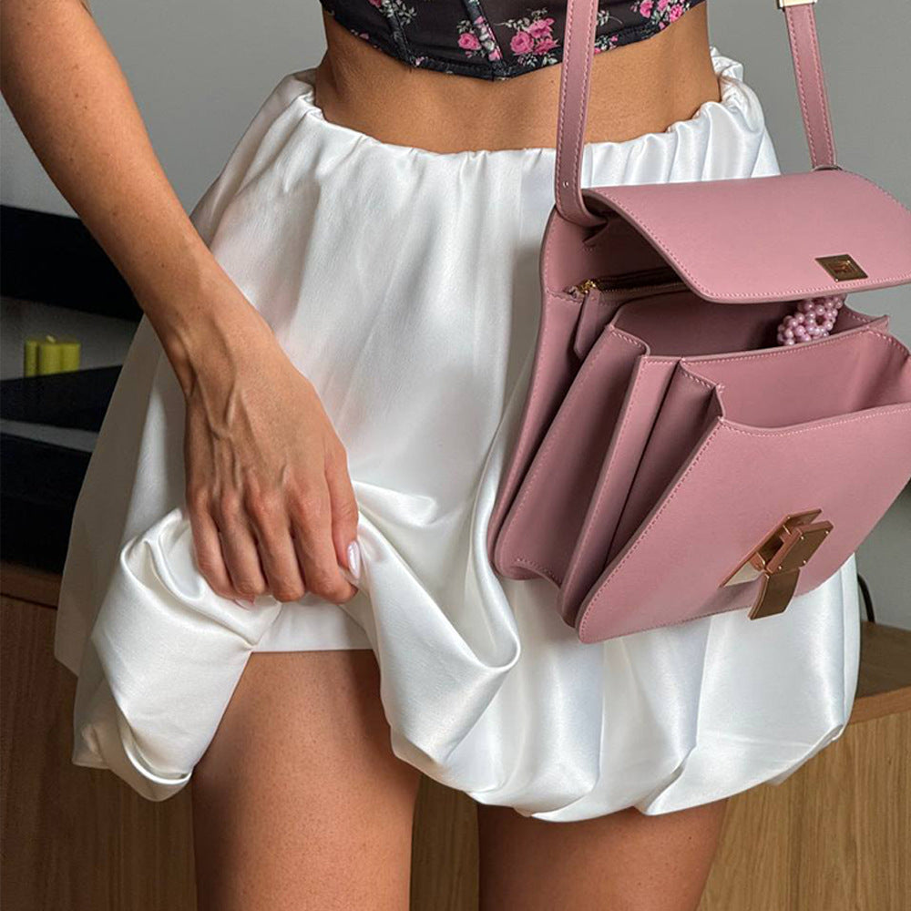 Pleated fluffy satin high waist skirt