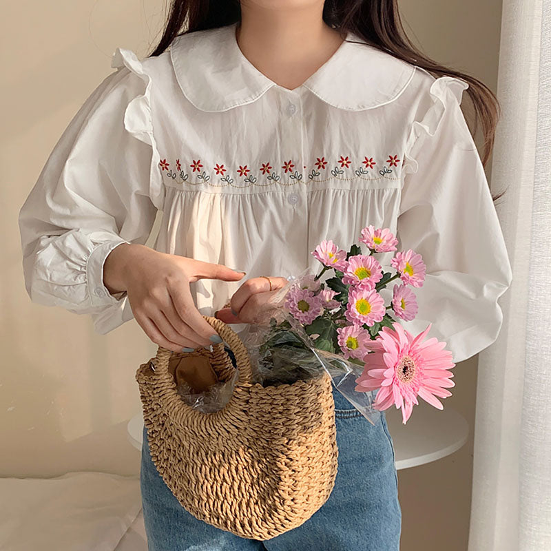 Camisa con botones y bordado de cadena de margaritas