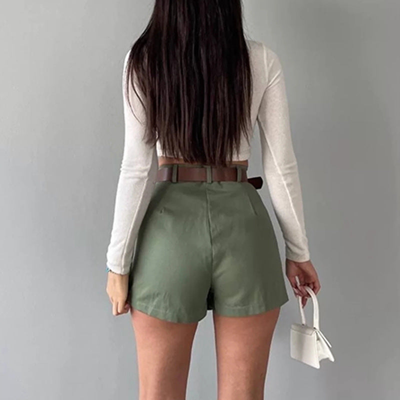 Solid Color Mini Shorts Skirt Multi-Color